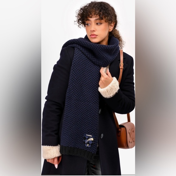 CHANEL Accessories - NWOT Chanel Navy Cashmere CC
Logo Shooting Star Scarf